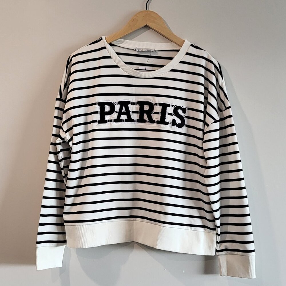 Kaily K Stripe Boucle Paris Sweatshirt Size Large